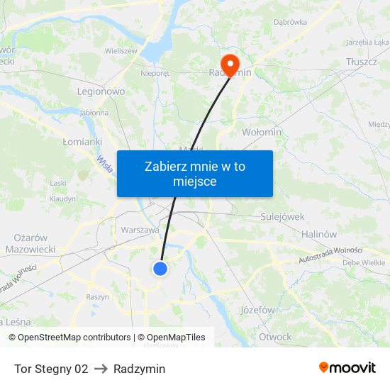 Tor Stegny to Radzymin map