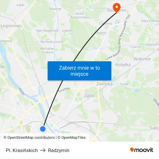 Pl. Krasińskich to Radzymin map