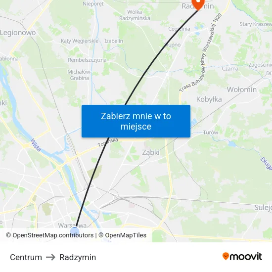 Centrum to Radzymin map