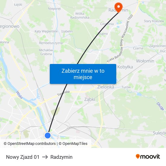 Nowy Zjazd to Radzymin map