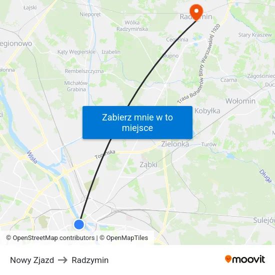Nowy Zjazd to Radzymin map