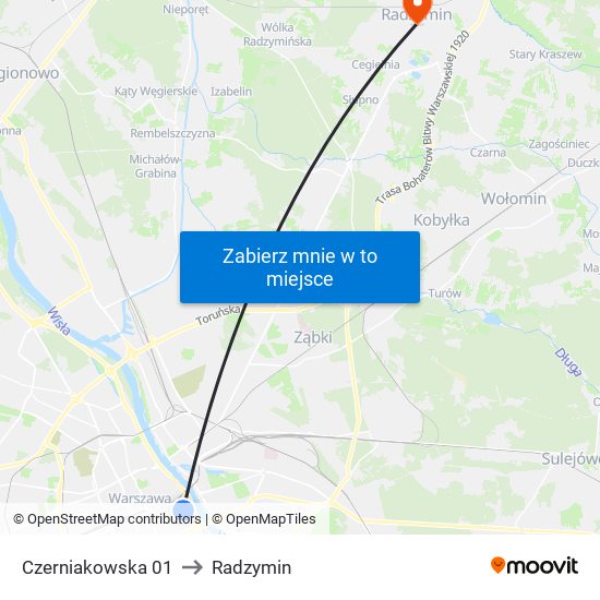 Czerniakowska 01 to Radzymin map