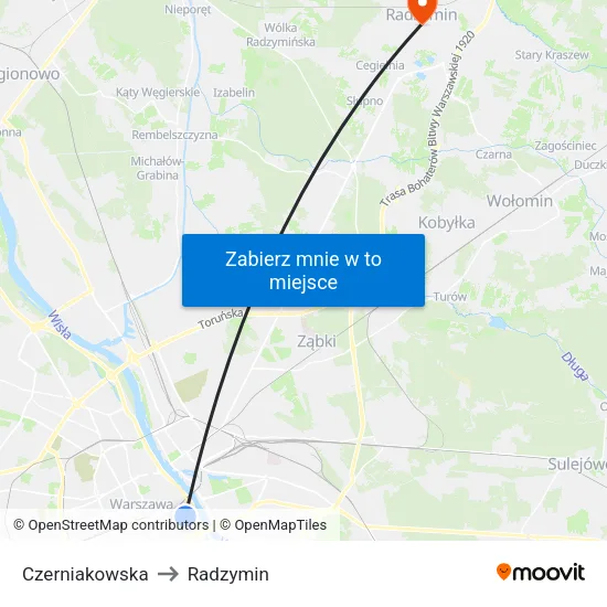 Czerniakowska to Radzymin map