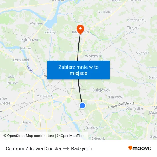 Centrum Zdrowia Dziecka to Radzymin map