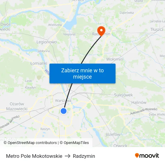 Metro Pole Mokotowskie to Radzymin map