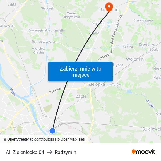 Al. Zieleniecka 04 to Radzymin map