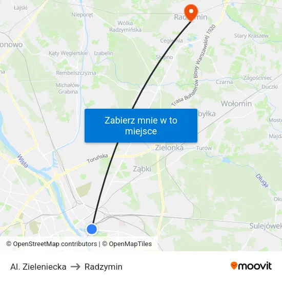 Al. Zieleniecka to Radzymin map