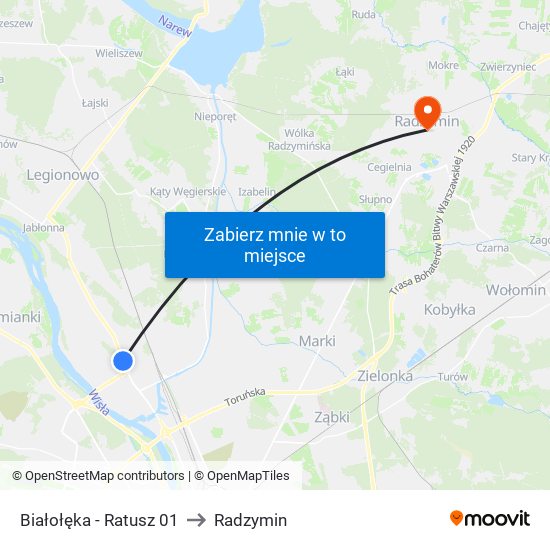 Białołęka - Ratusz 01 to Radzymin map