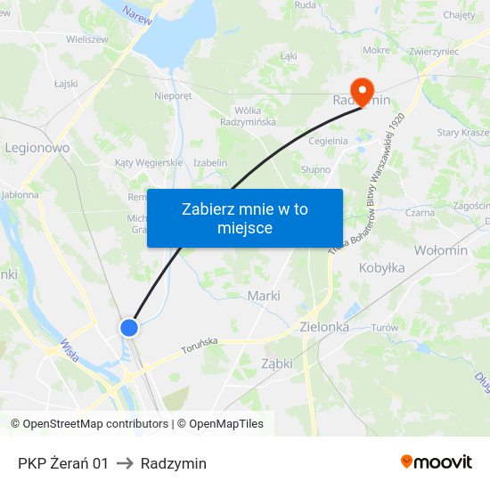 PKP Żerań to Radzymin map