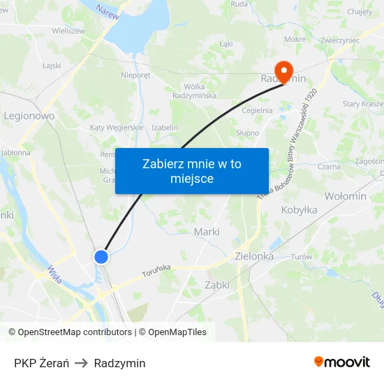 PKP Żerań to Radzymin map