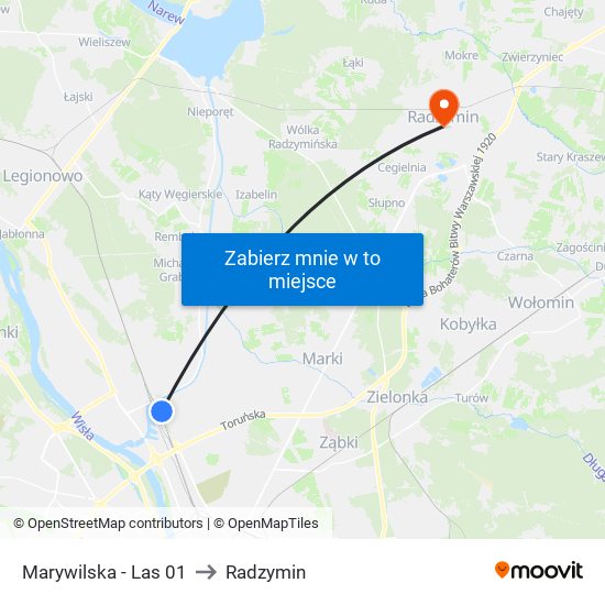 Marywilska - Las 01 to Radzymin map