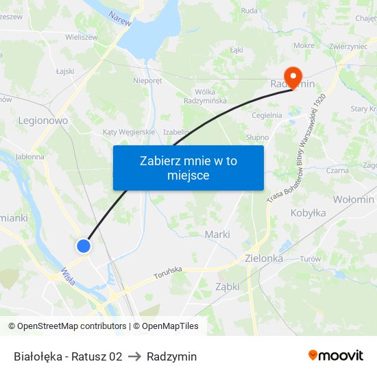 Białołęka - Ratusz 02 to Radzymin map