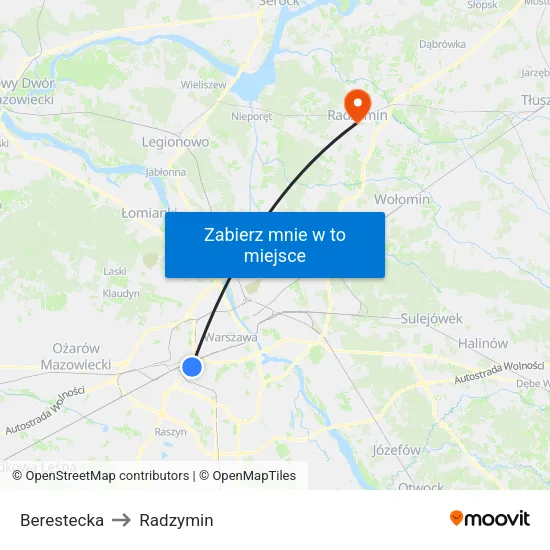 Berestecka to Radzymin map