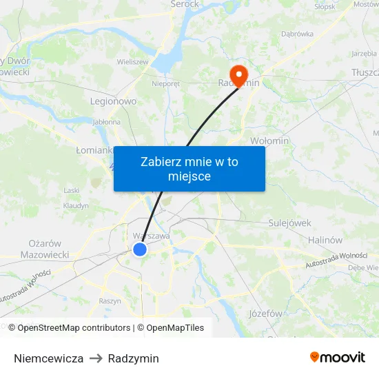 Niemcewicza to Radzymin map