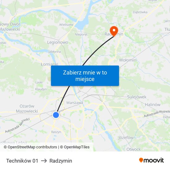 Techników to Radzymin map