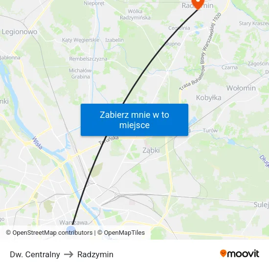 Dw. Centralny to Radzymin map