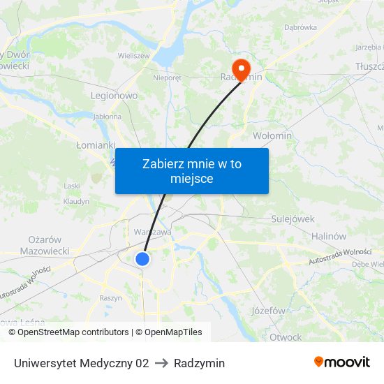 Uniwersytet Medyczny 02 to Radzymin map