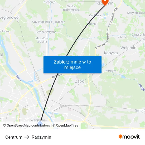 Centrum to Radzymin map
