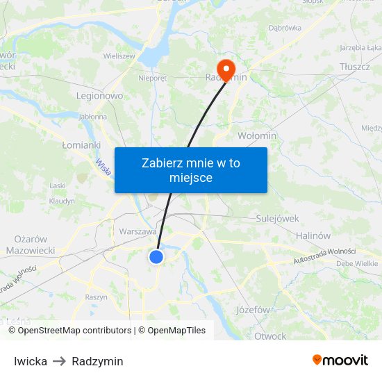 Iwicka to Radzymin map