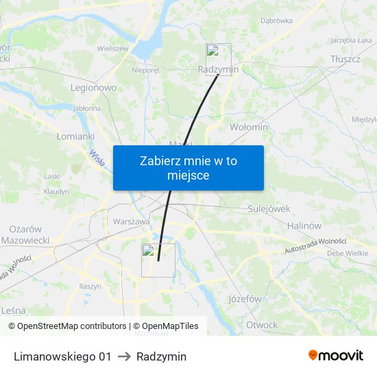 Limanowskiego 01 to Radzymin map