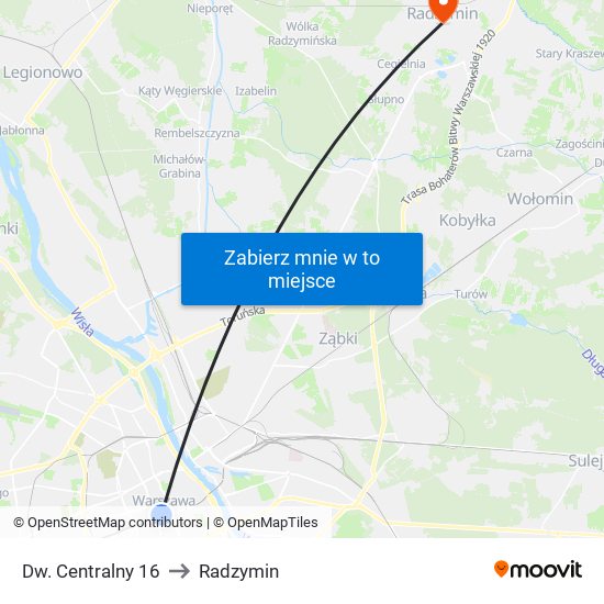 Dw. Centralny 16 to Radzymin map