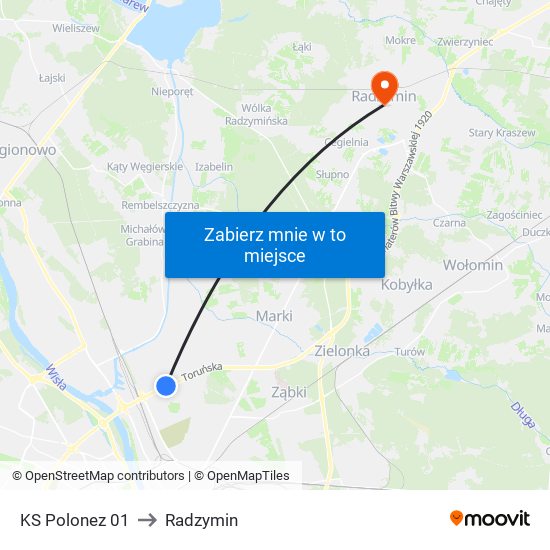 KS Polonez 01 to Radzymin map