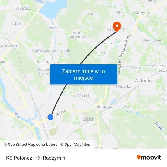 KS Polonez to Radzymin map