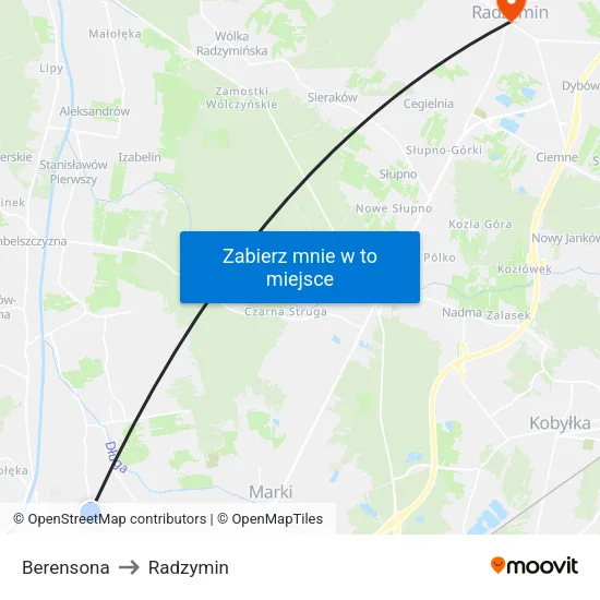 Berensona to Radzymin map
