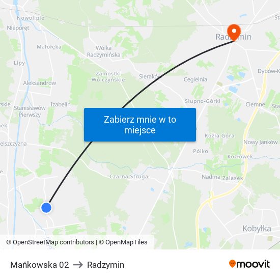 Mańkowska 02 to Radzymin map