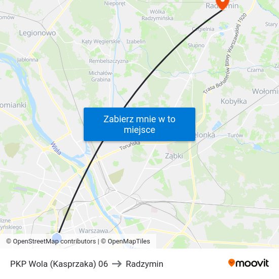 PKP Wola (Kasprzaka) to Radzymin map