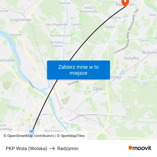PKP Wola (Wolska) to Radzymin map