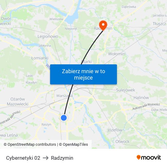 Cybernetyki 02 to Radzymin map