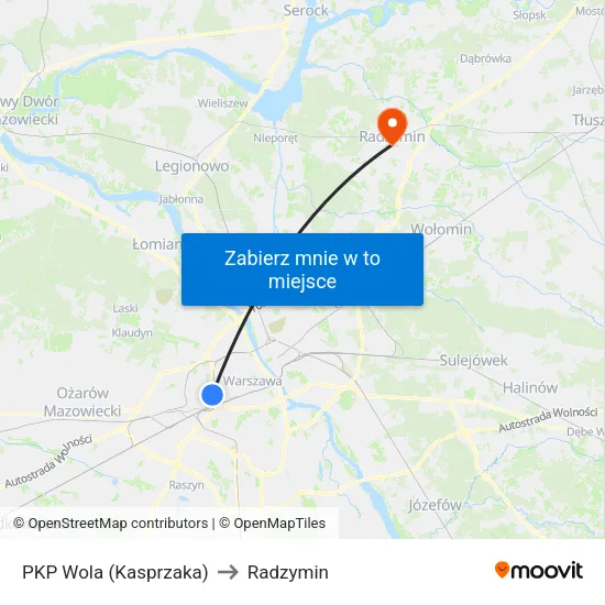 PKP Wola (Kasprzaka) to Radzymin map