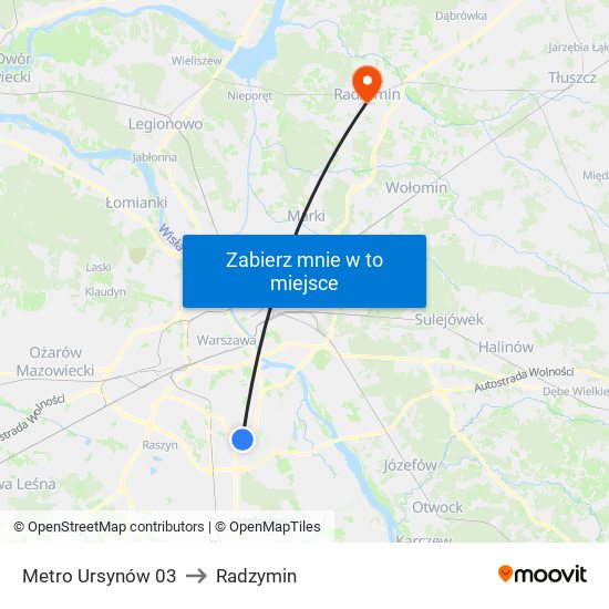 Metro Ursynów 03 to Radzymin map