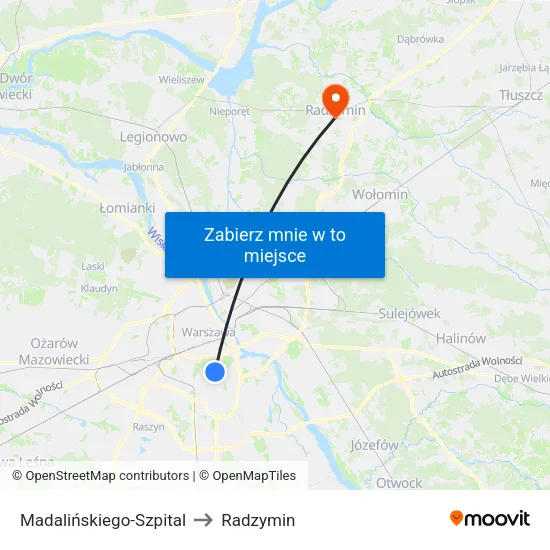 Madalińskiego - Szpital to Radzymin map