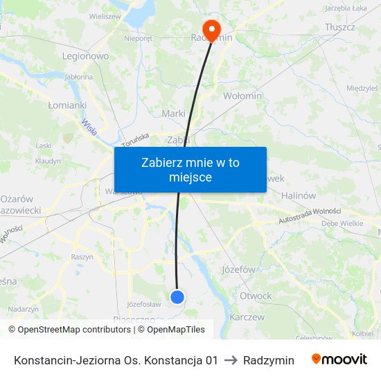 Konstancin-Jeziorna Os. Konstancja to Radzymin map