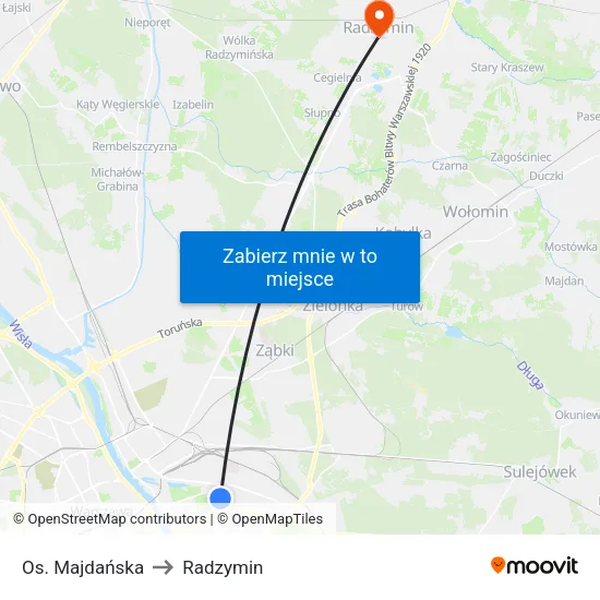 Os. Majdańska to Radzymin map