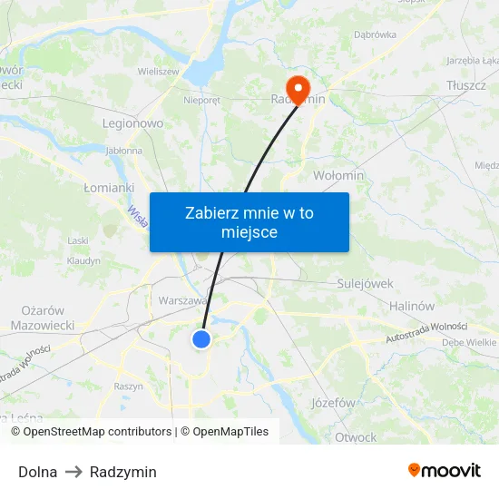 Dolna to Radzymin map