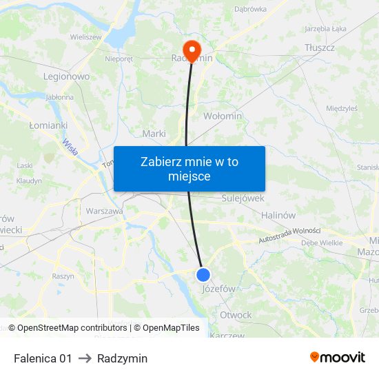 Falenica to Radzymin map