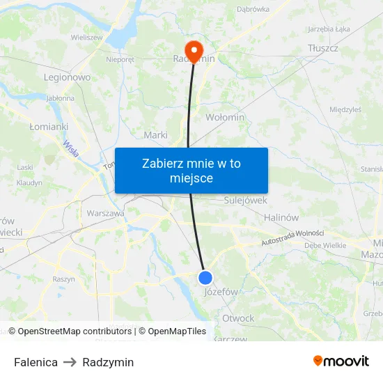 Falenica to Radzymin map