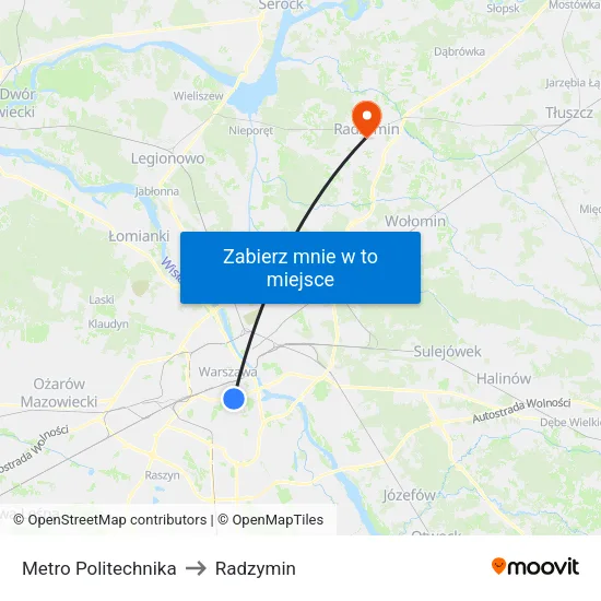 Metro Politechnika to Radzymin map