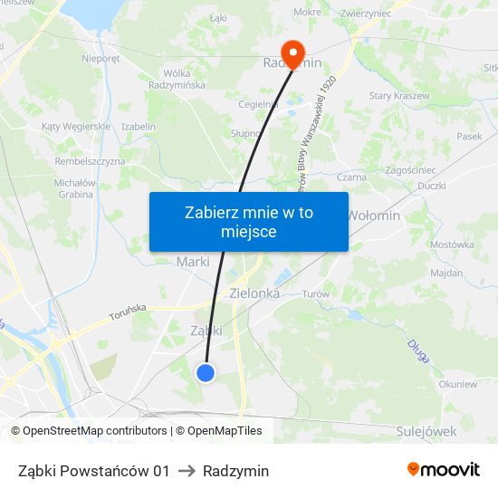 Ząbki Powstańców 01 to Radzymin map