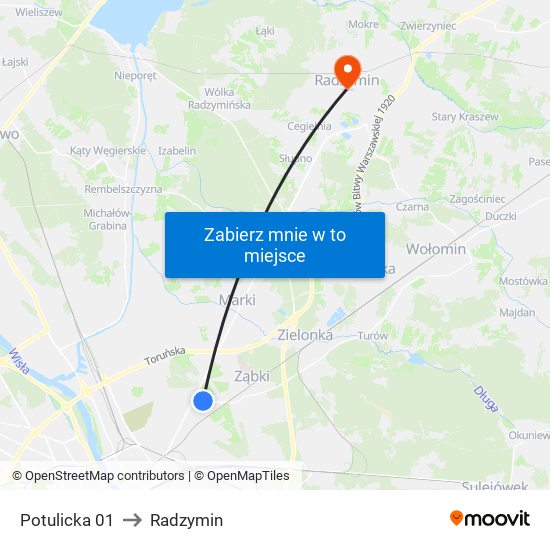 Potulicka 01 to Radzymin map