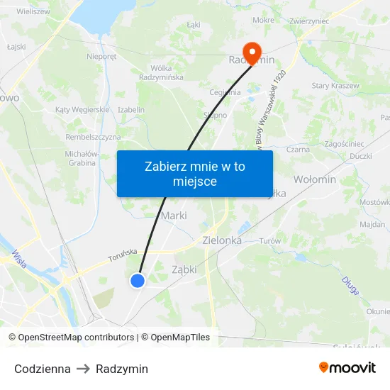 Codzienna to Radzymin map