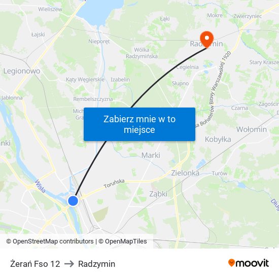 Żerań Fso to Radzymin map