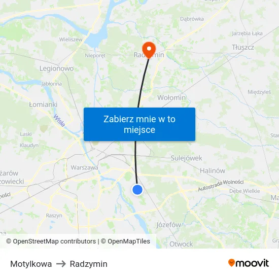 Motylkowa to Radzymin map