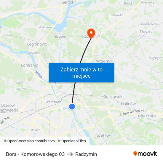 Bora - Komorowskiego 03 to Radzymin map