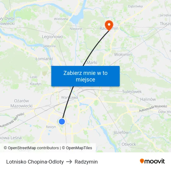 Lotnisko Chopina - Odloty to Radzymin map