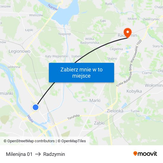 Milenijna 01 to Radzymin map