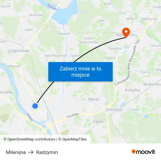 Milenijna to Radzymin map